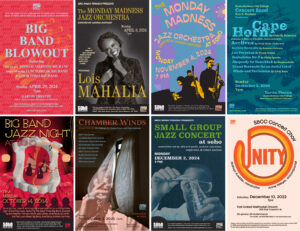 8 Jazz and Classical Music Concert Posters designed for Santa Barbara City College Music Department