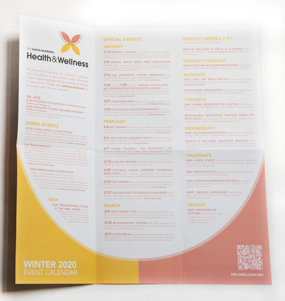 Event brochure for the University of California, Santa Barbara Health and Wellness department 